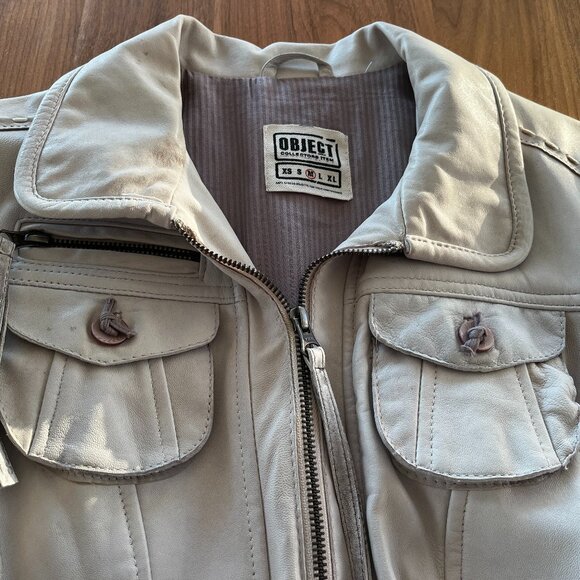 Object Sofia Leather Jacket - Off White - Picture 5 of 15